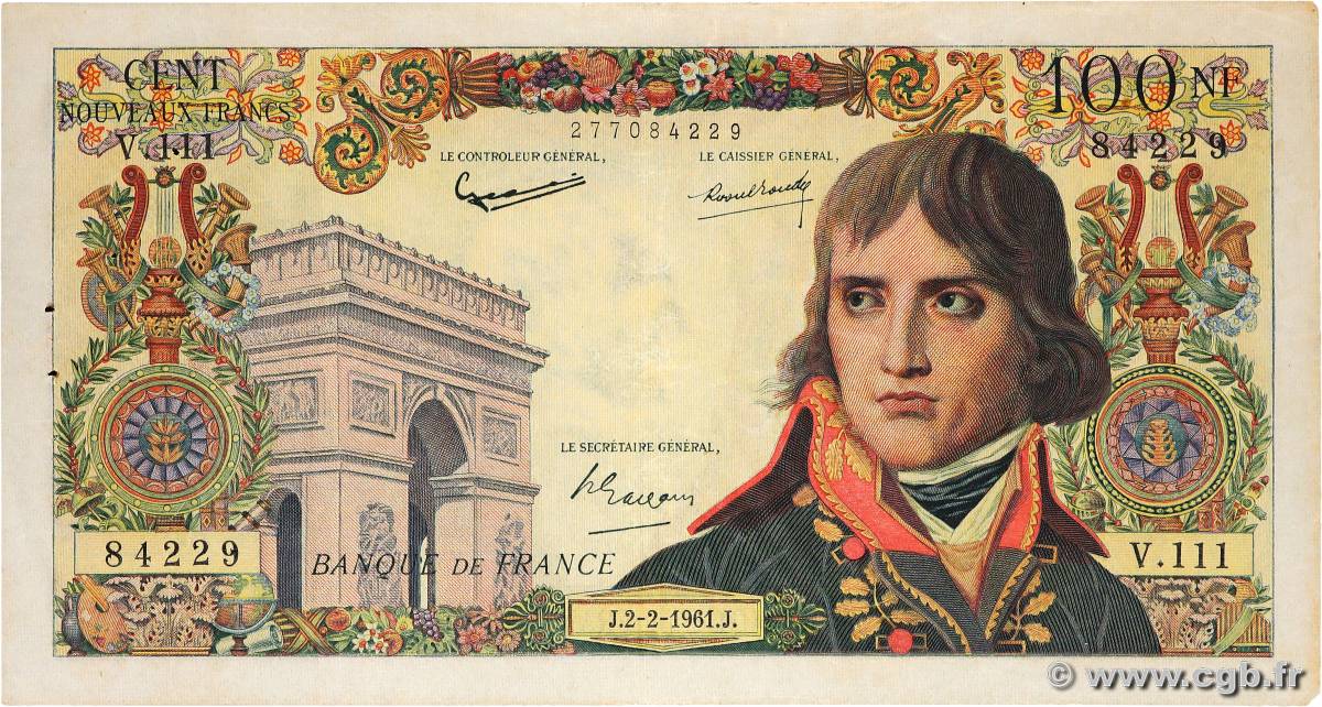 100 Nouveaux Francs BONAPARTE FRANCE  1961 F.59.10 VF+