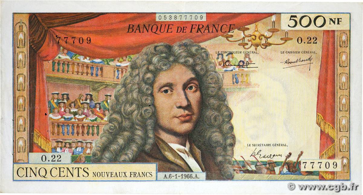 500 Nouveaux Francs MOLIÈRE FRANCE  1966 F.60.09 F