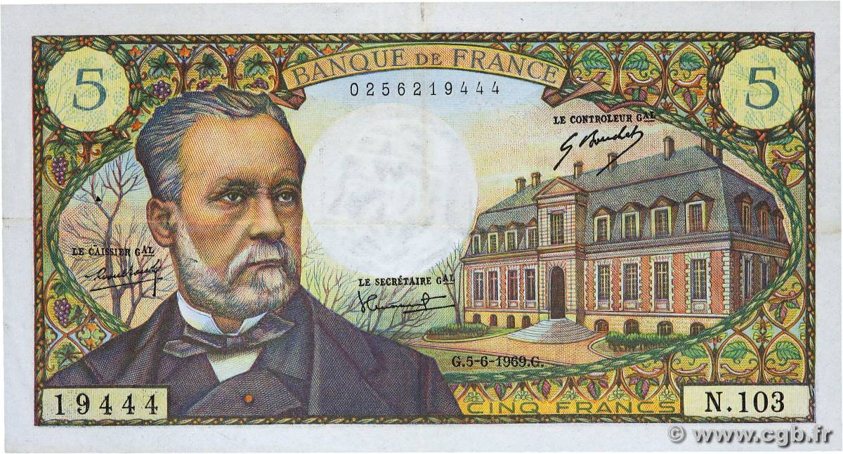 5 Francs PASTEUR FRANCIA  1969 F.61.10 q.SPL