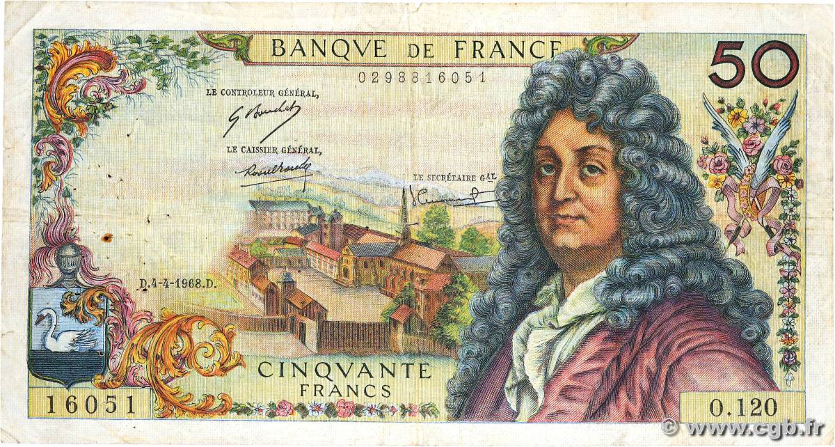 50 Francs RACINE FRANCIA  1968 F.64.11 q.MB