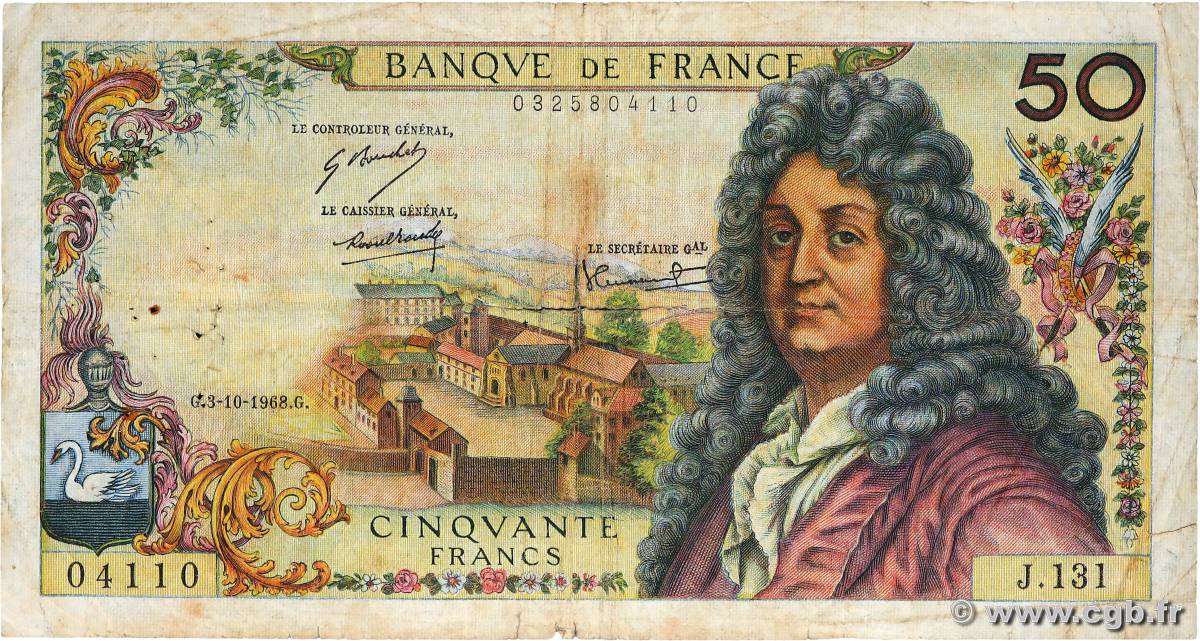 50 Francs RACINE FRANCE  1968 F.64.12 VG