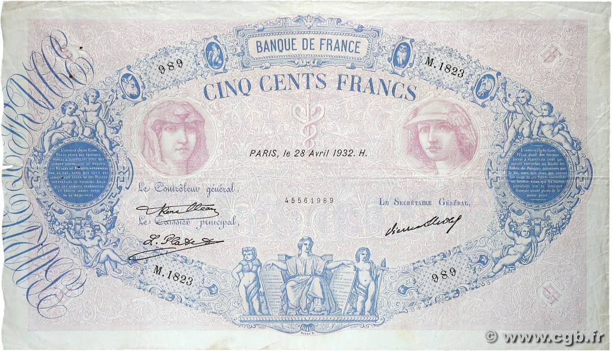 500 Francs BLEU ET ROSE FRANKREICH  1932 F.30.35 S