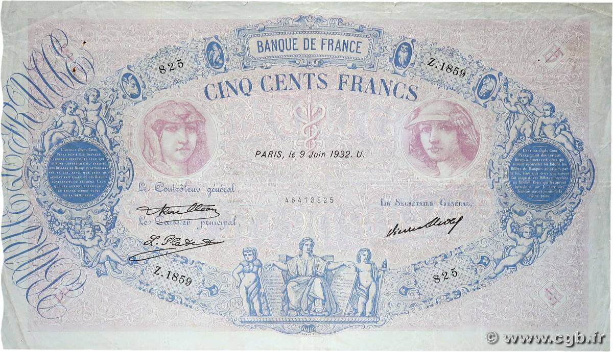 500 Francs BLEU ET ROSE FRANKREICH  1932 F.30.35 S