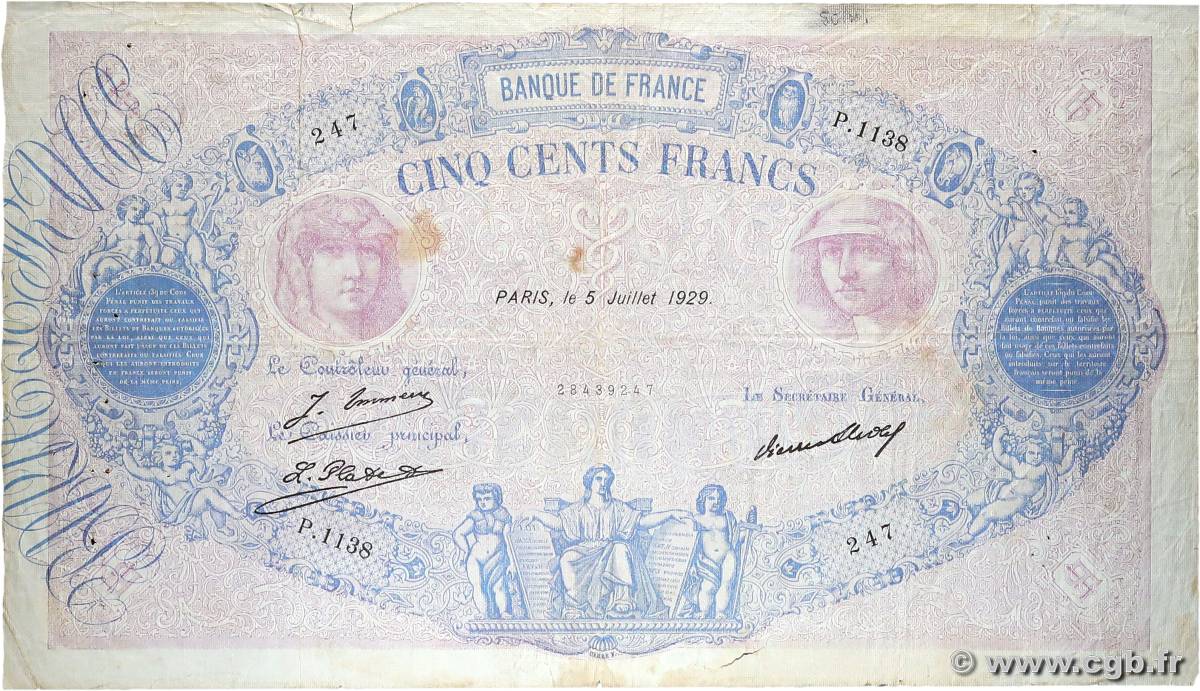 500 Francs BLEU ET ROSE FRANCE  1929 F.30.32 F