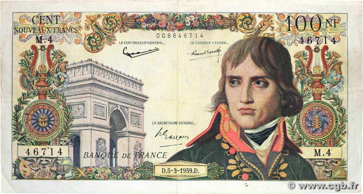 100 Nouveaux Francs BONAPARTE FRANCIA  1959 F.59.01 q.BB