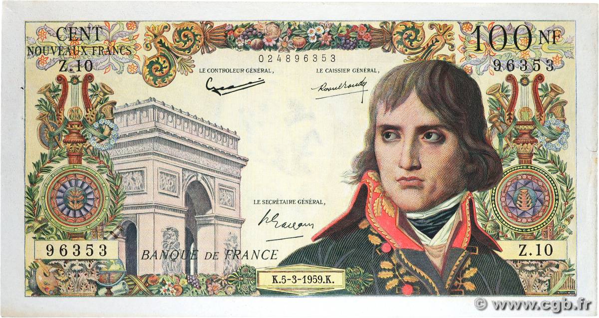 100 Nouveaux Francs BONAPARTE FRANKREICH  1959 F.59.01 fVZ