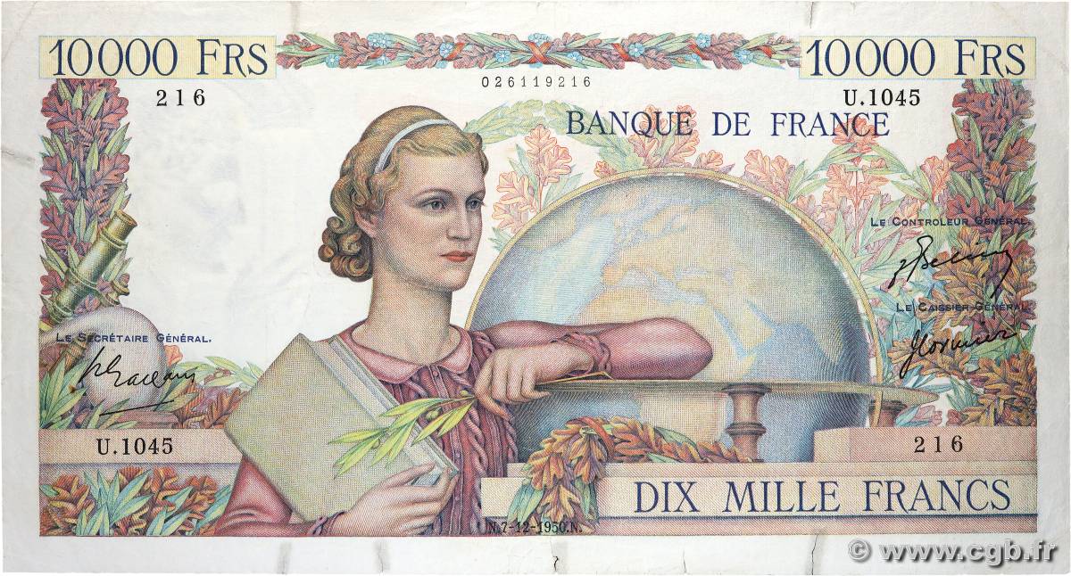 10000 Francs GÉNIE FRANÇAIS FRANKREICH  1950 F.50.44 SGE