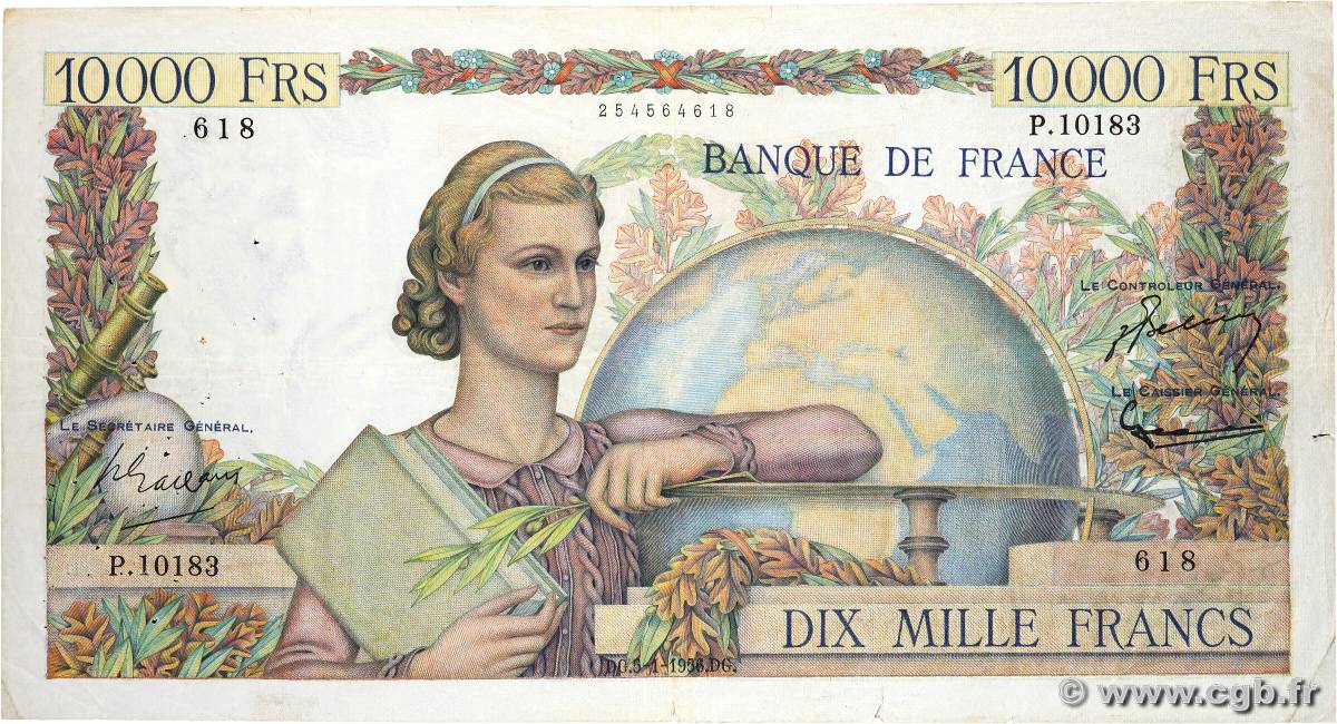 10000 Francs GÉNIE FRANÇAIS FRANCE  1956 F.50.78 TB