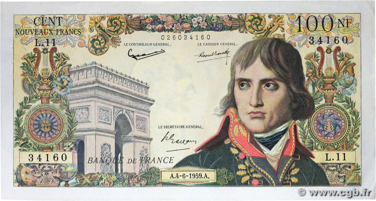 100 Nouveaux Francs BONAPARTE FRANCIA  1959 F.59.02 SPL