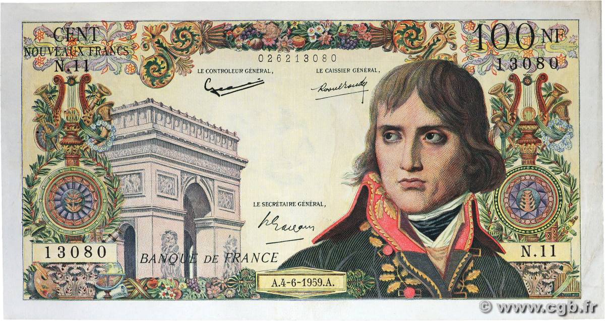 100 Nouveaux Francs BONAPARTE FRANCE  1959 F.59.02 XF-