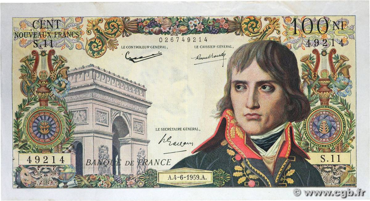 100 Nouveaux Francs BONAPARTE FRANKREICH  1959 F.59.02 fVZ