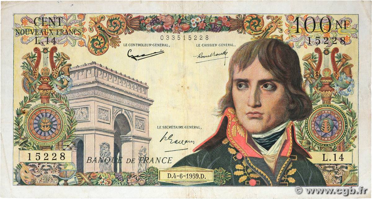 100 Nouveaux Francs BONAPARTE FRANCIA  1959 F.59.02 q.BB