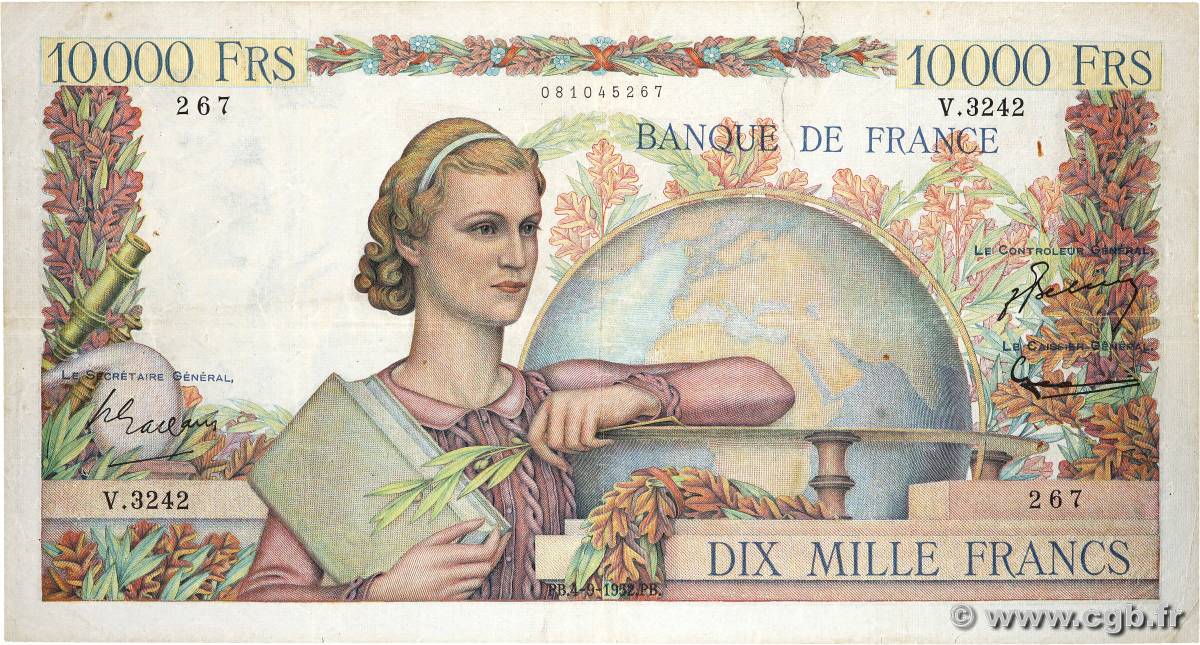 10000 Francs GÉNIE FRANÇAIS FRANCE  1952 F.50.60 G