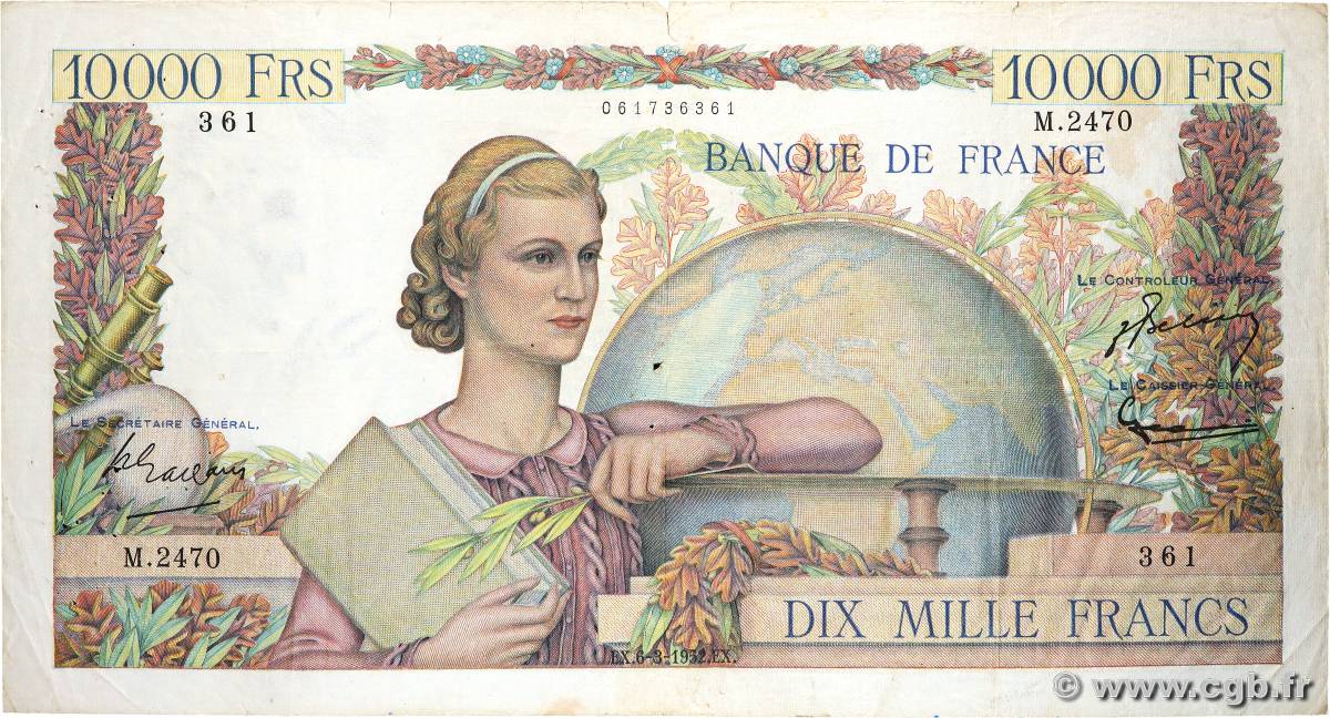 10000 Francs GÉNIE FRANÇAIS FRANCE  1952 F.50.57 B