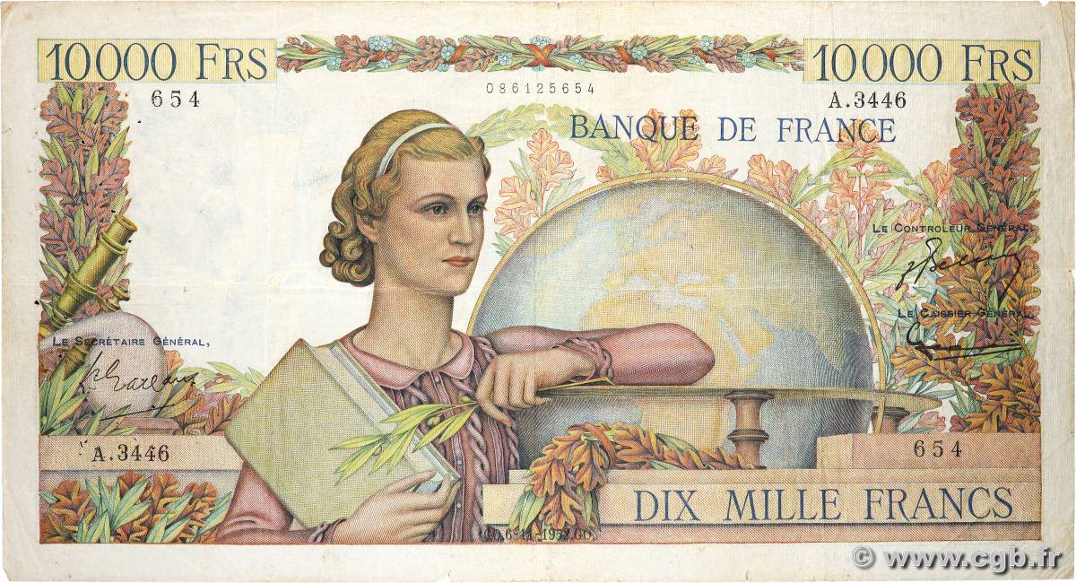 10000 Francs GÉNIE FRANÇAIS FRANCE  1952 F.50.61 G