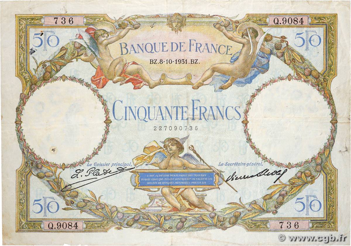 50 Francs LUC OLIVIER MERSON type modifié FRANKREICH  1931 F.16.02 S