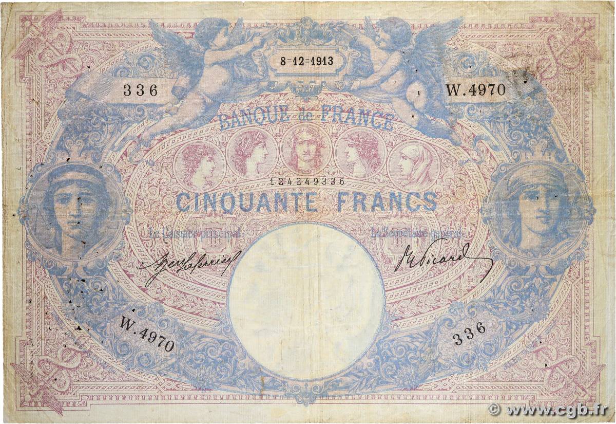 50 Francs BLEU ET ROSE FRANCE  1913 F.14.26 B