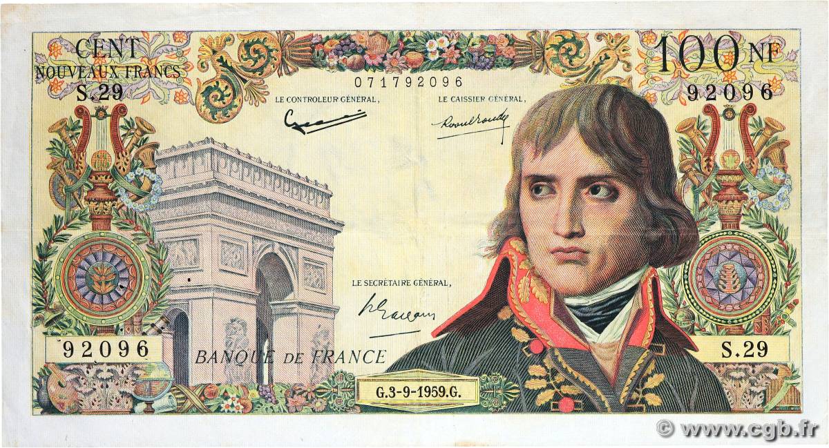 100 Nouveaux Francs BONAPARTE FRANCE  1959 F.59.03 VF+