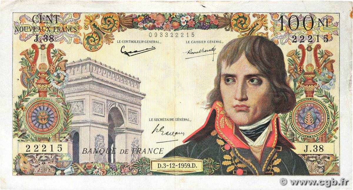 100 Nouveaux Francs BONAPARTE FRANCIA  1959 F.59.04 BC+