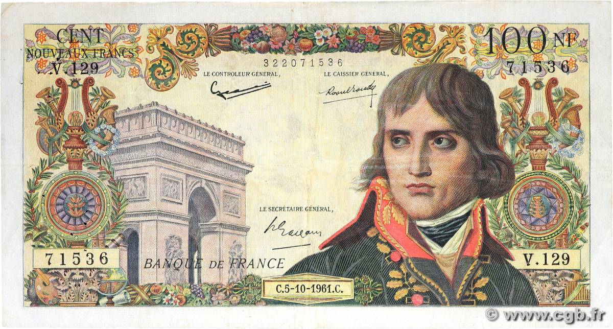 100 Nouveaux Francs BONAPARTE FRANCE  1961 F.59.12 F+