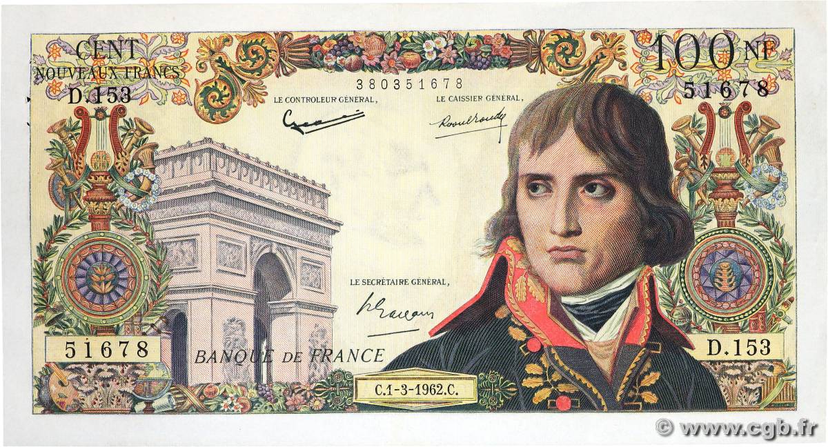 100 Nouveaux Francs BONAPARTE FRANCIA  1962 F.59.14 q.SPL