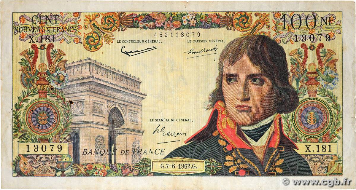 100 Nouveaux Francs BONAPARTE FRANCIA  1962 F.59.16 q.MB