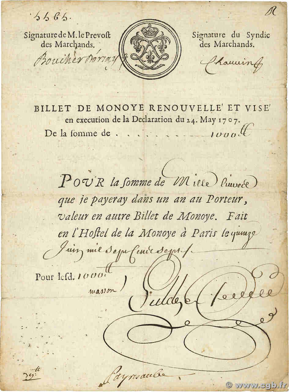 1000 Livres FRANCE  1707 Laf.- VF