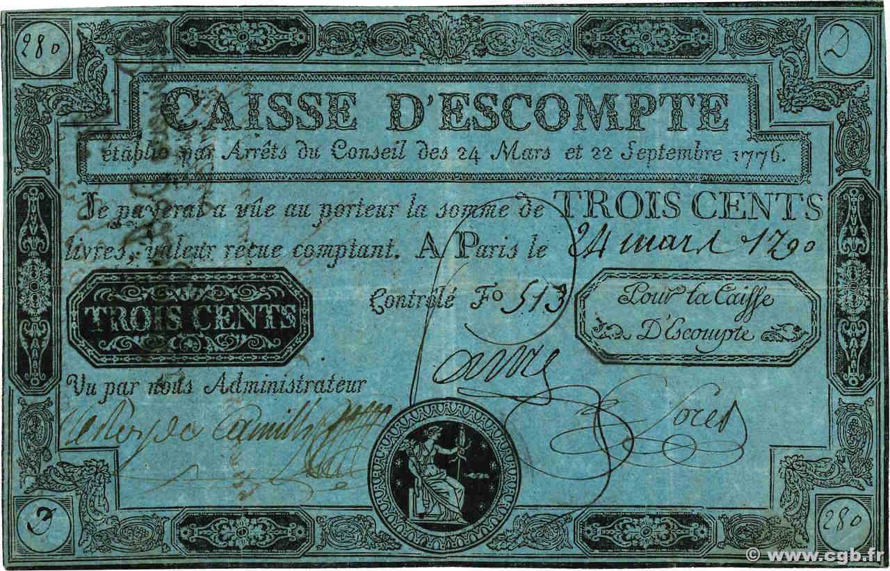 300 Livres FRANKREICH  1790 Laf.104 SS