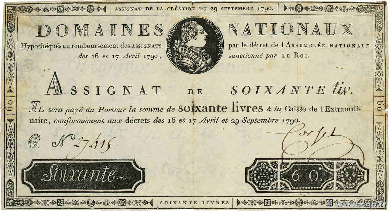 60 Livres FRANCE  1790 Ass.05a TTB