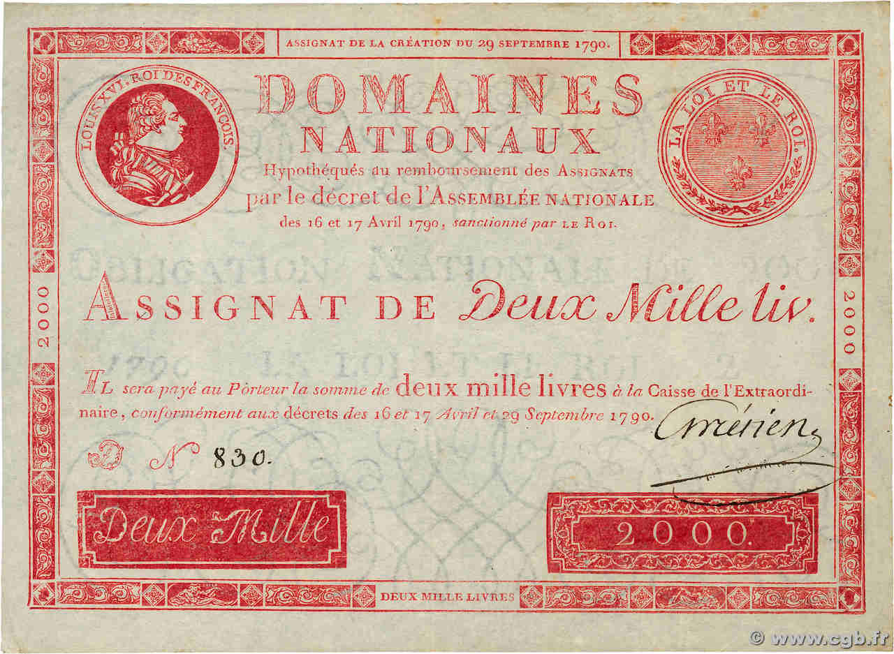 2000 Livres FRANKREICH  1790 Ass.11a fVZ