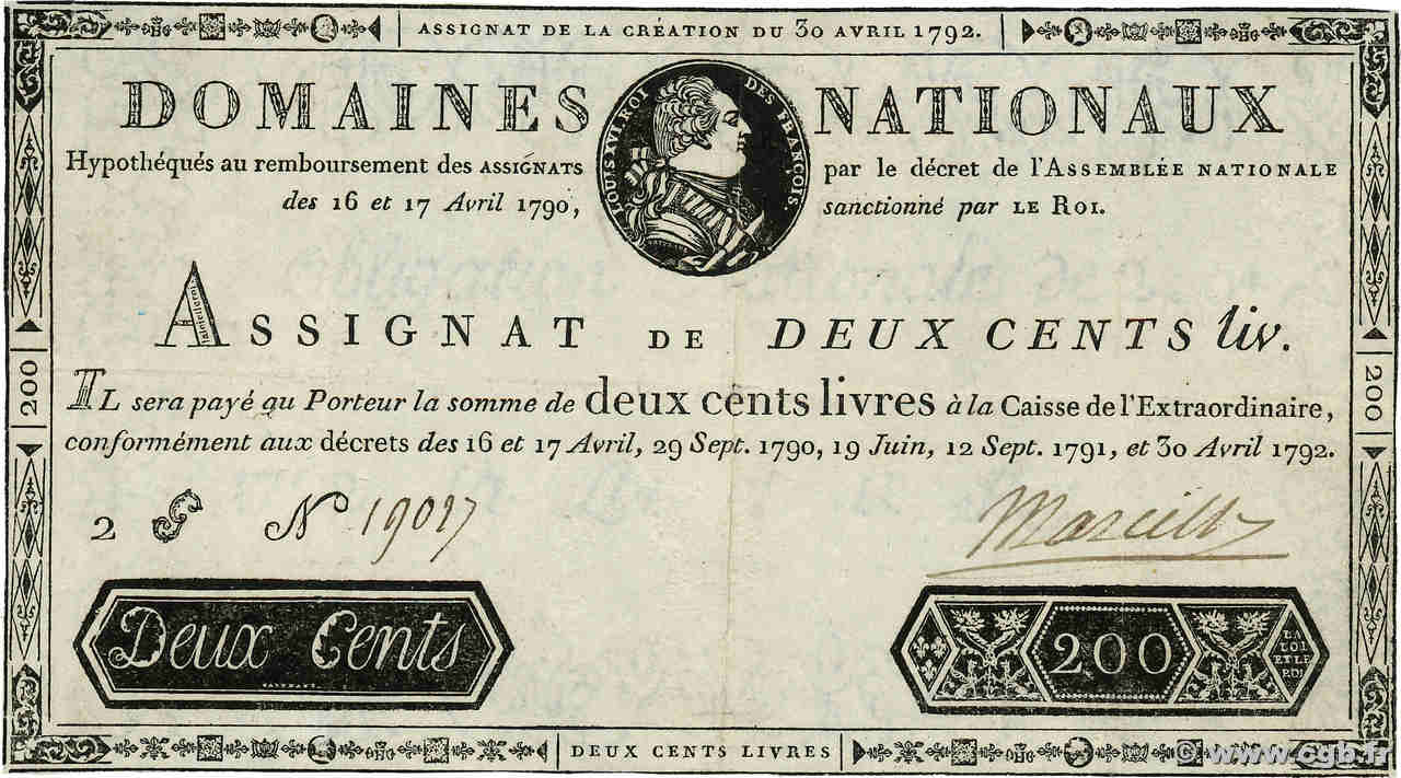 200 Livres filigrane 1792 FRANCE  1792 Ass.29b VF