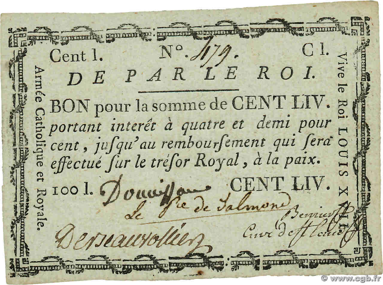100 Livres Bon de Laval FRANCIA  1793 Laf.- SC