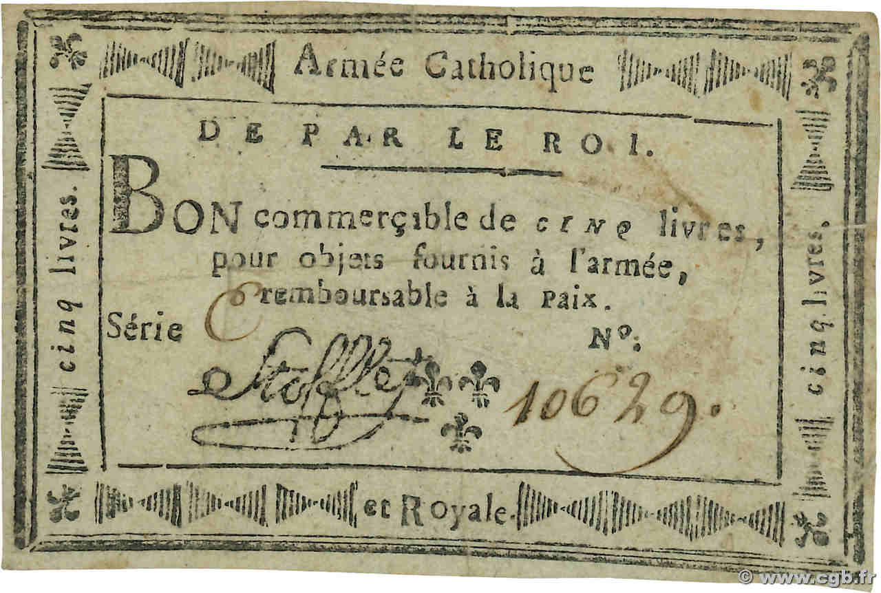 5 Livres Stofflet FRANCE  1794 Laf.273 VF