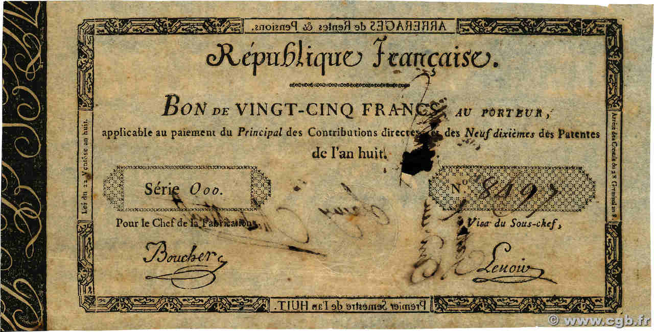 25 Francs Bon au Porteur FRANCE  1798 Laf.219 TTB