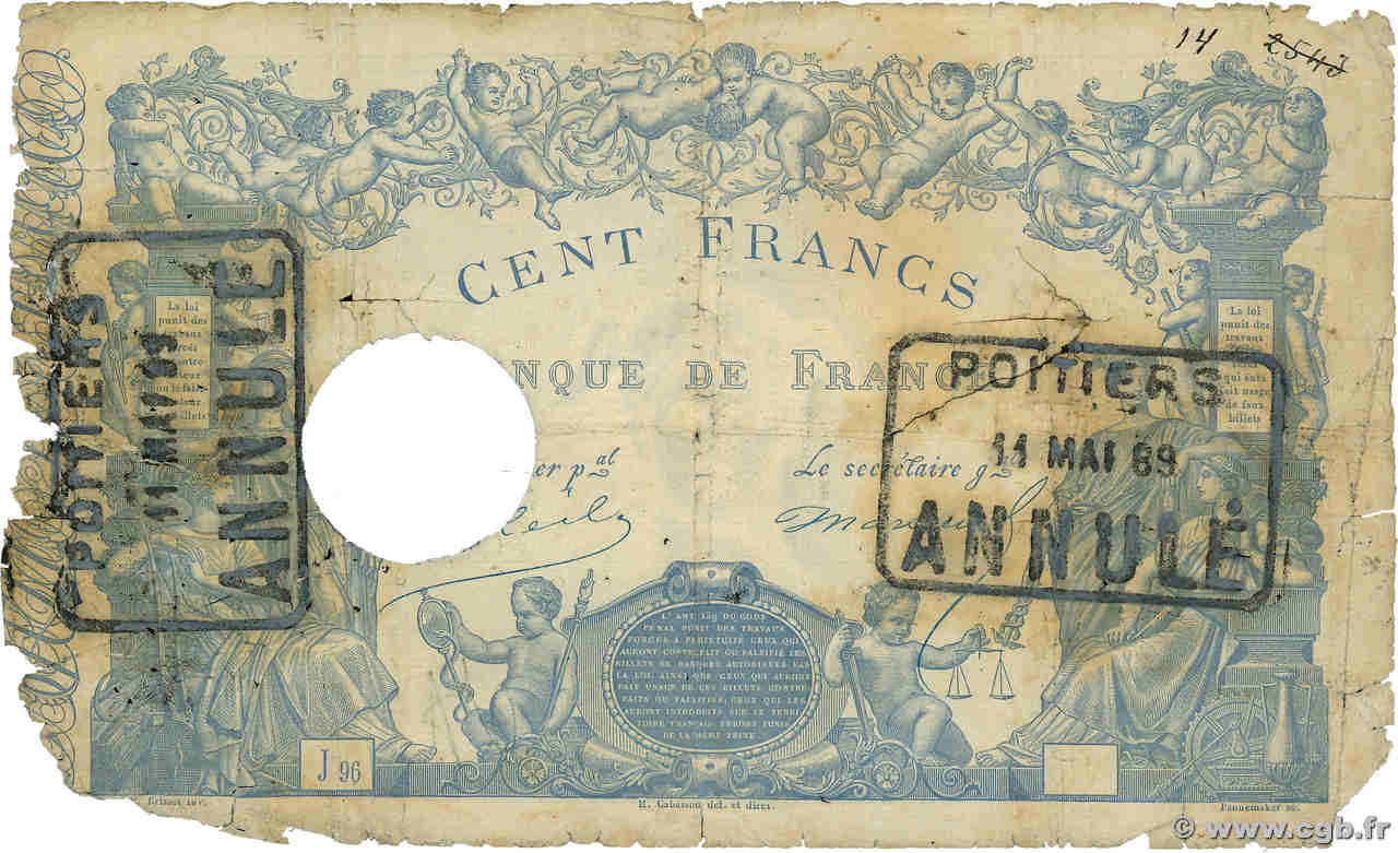 100 Francs type 1862 - Bleu Annulé FRANCE  1864 F.A34.02 P