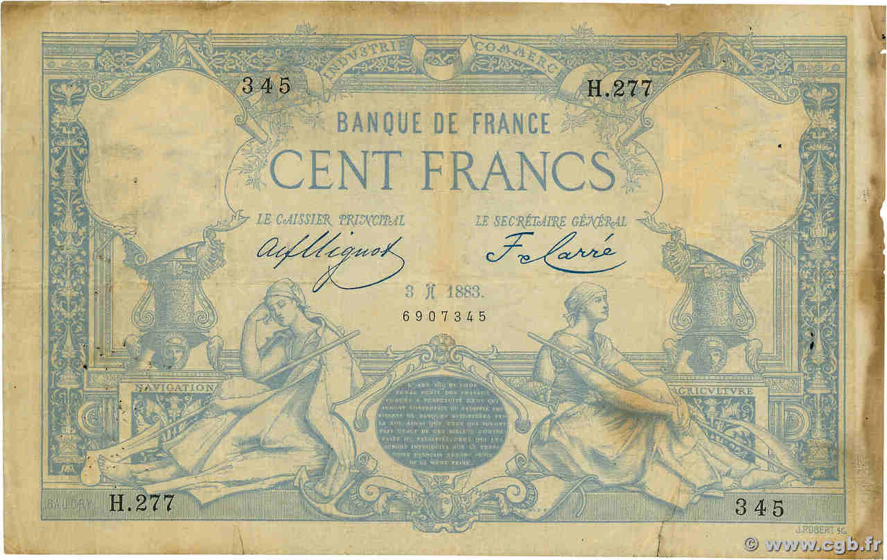 100 Francs type 1882 - À filigrane dégagé FRANCIA  1883 F.A48.03 BC