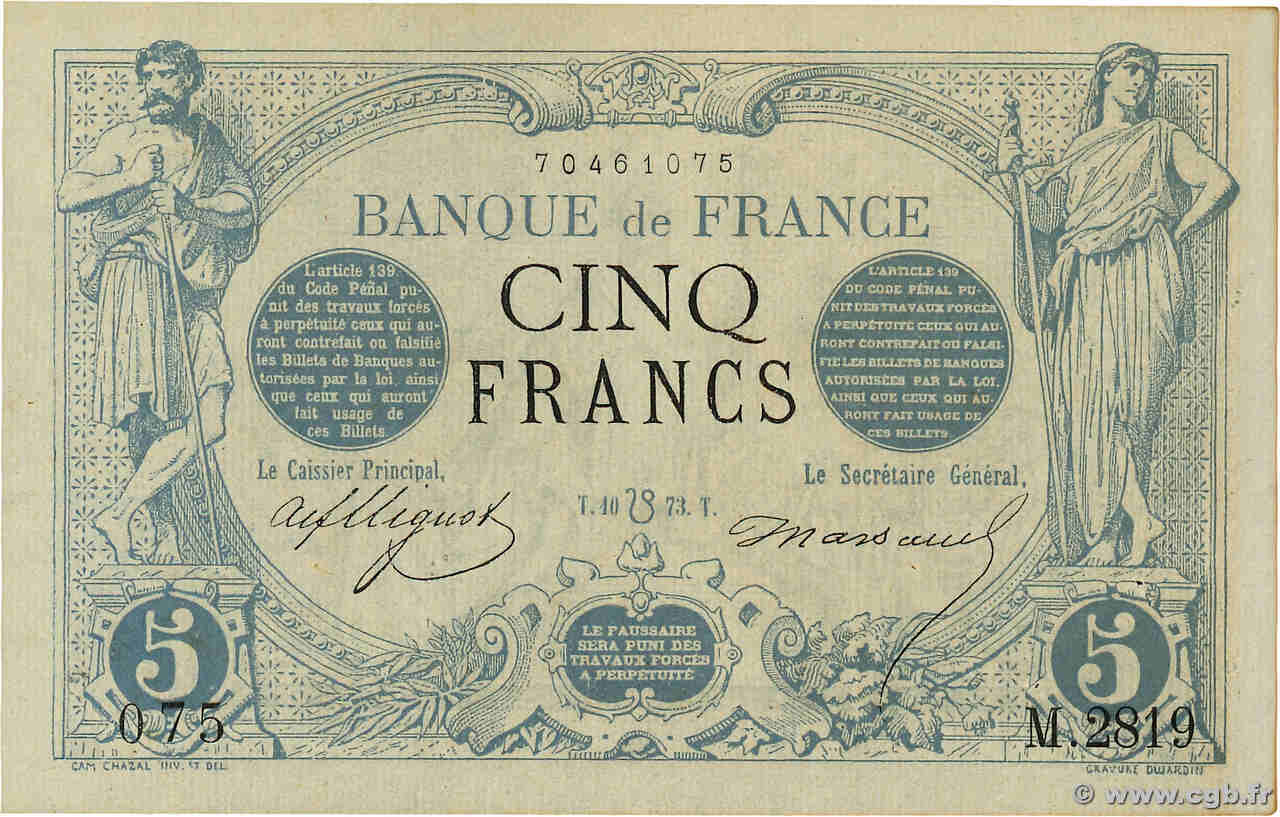 5 Francs NOIR FRANCE  1873 F.01.20 SPL