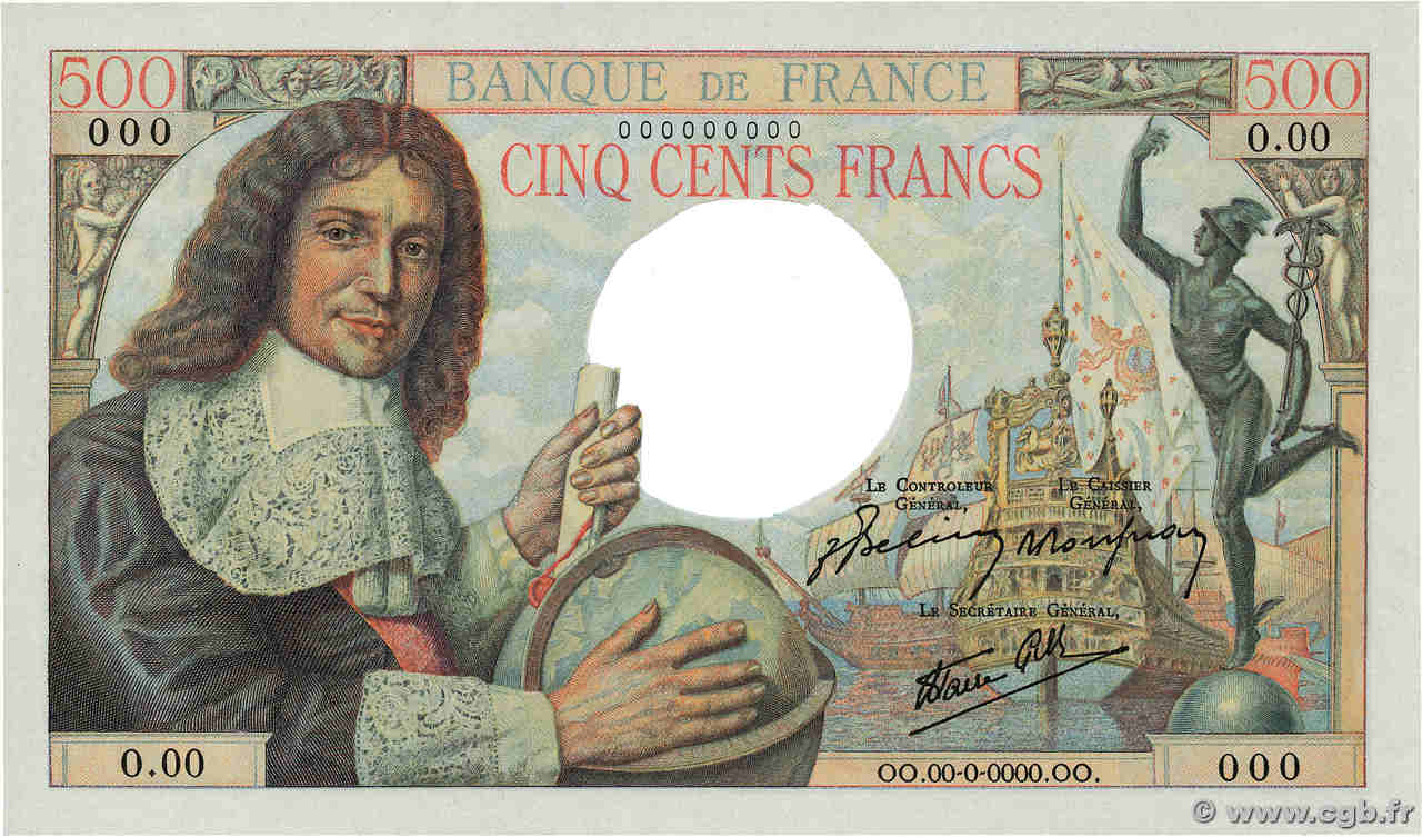 500 Francs COLBERT Épreuve FRANCE  1943 F.33.00 NE.1943.02 pr.NEUF
