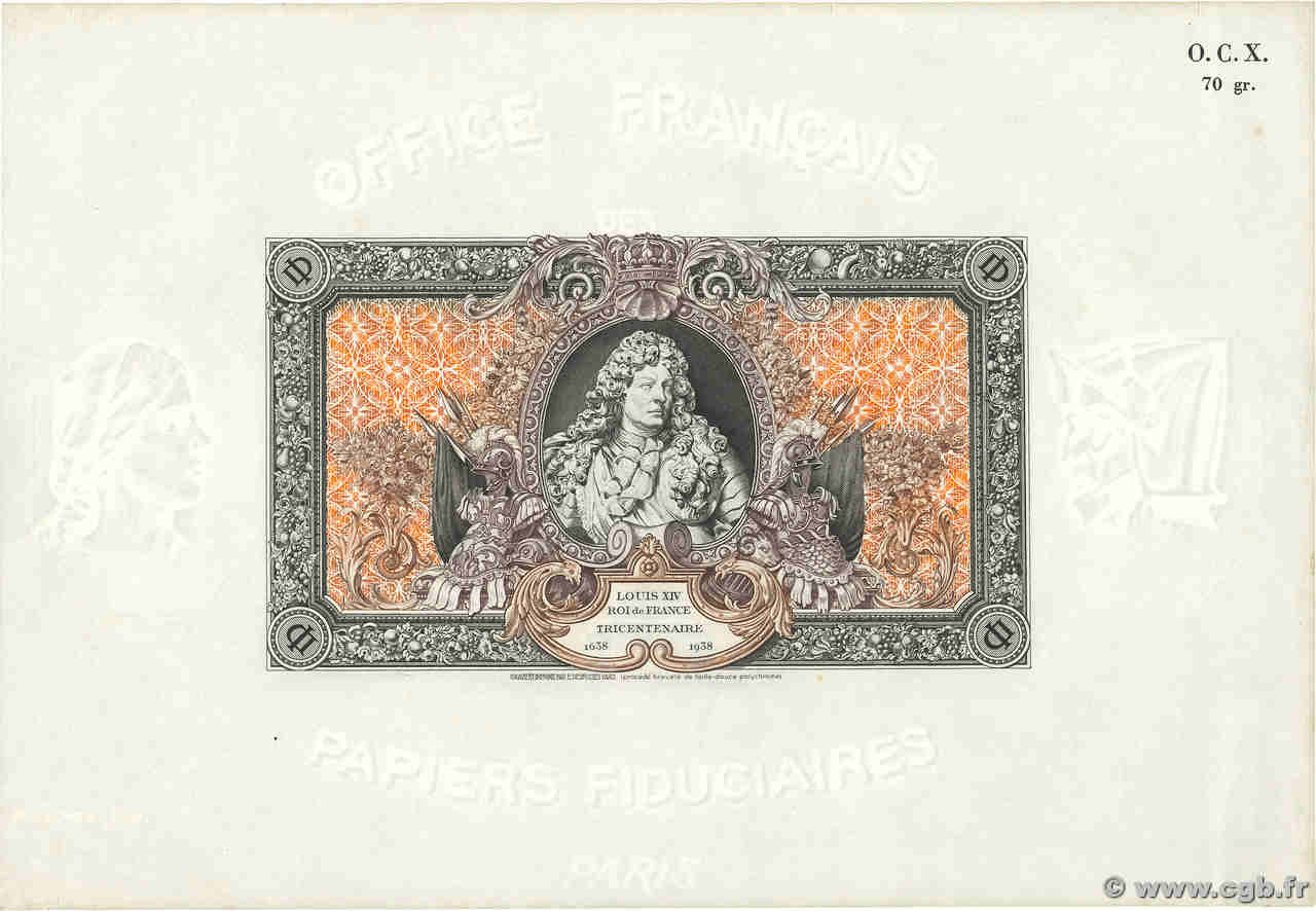 (1000) Francs LOUIS XIV Épreuve FRANCE  1938 F.- pr.NEUF