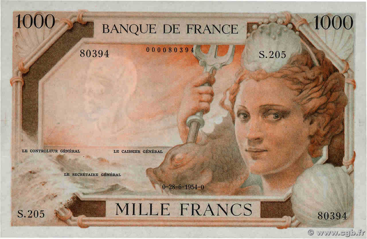 1000 Francs AMPHITRITE Essai FRANCE  1954 NE.1954.03a UNC