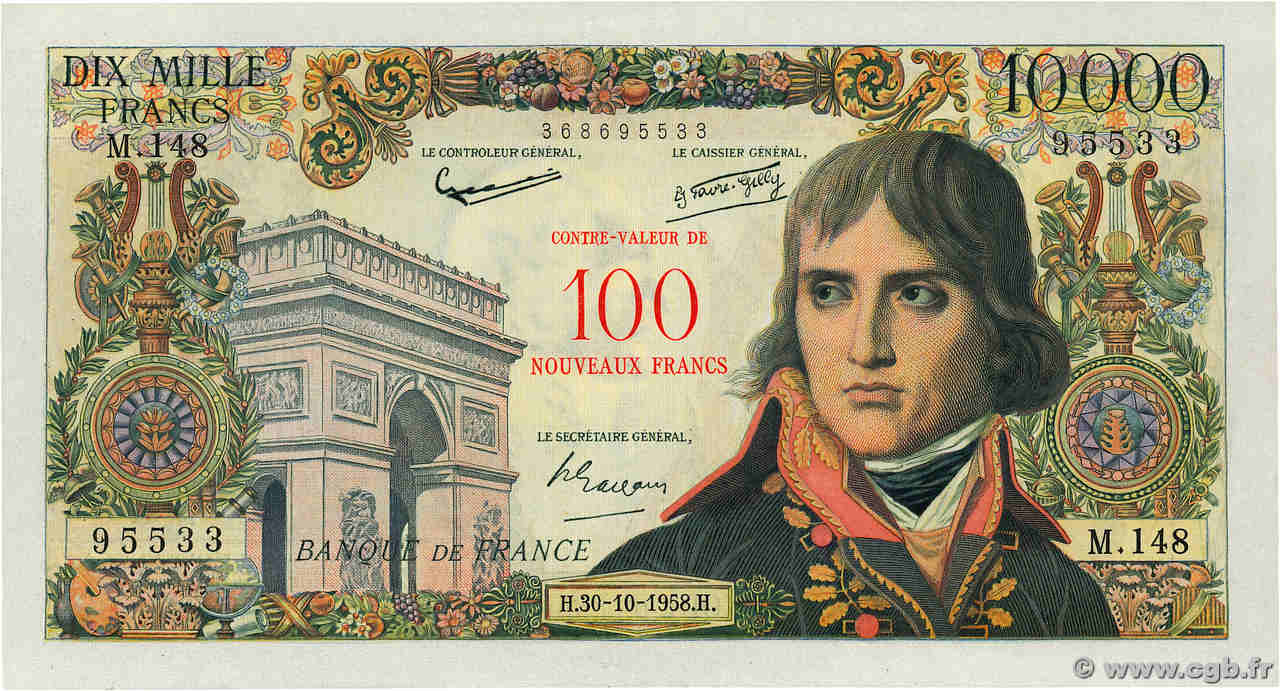 100 NF sur 10000 Francs BONAPARTE FRANCE  1958 F.55.01 TTB