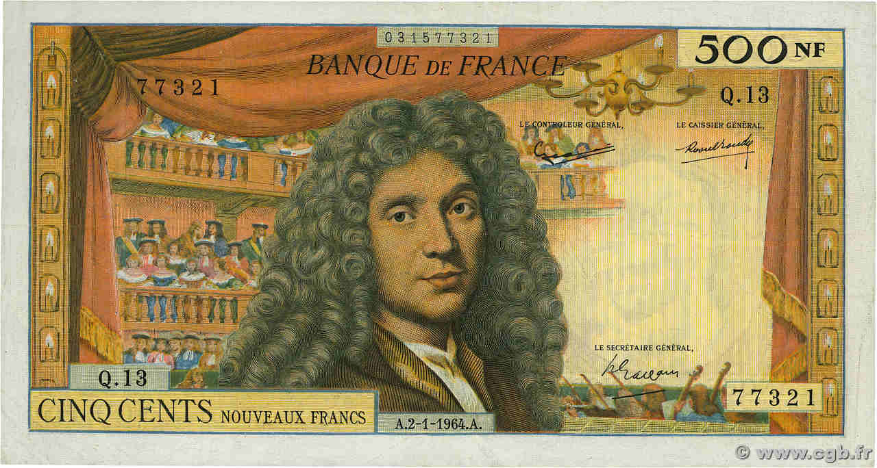 500 Nouveaux Francs MOLIÈRE FRANCE  1964 F.60.06 SUP
