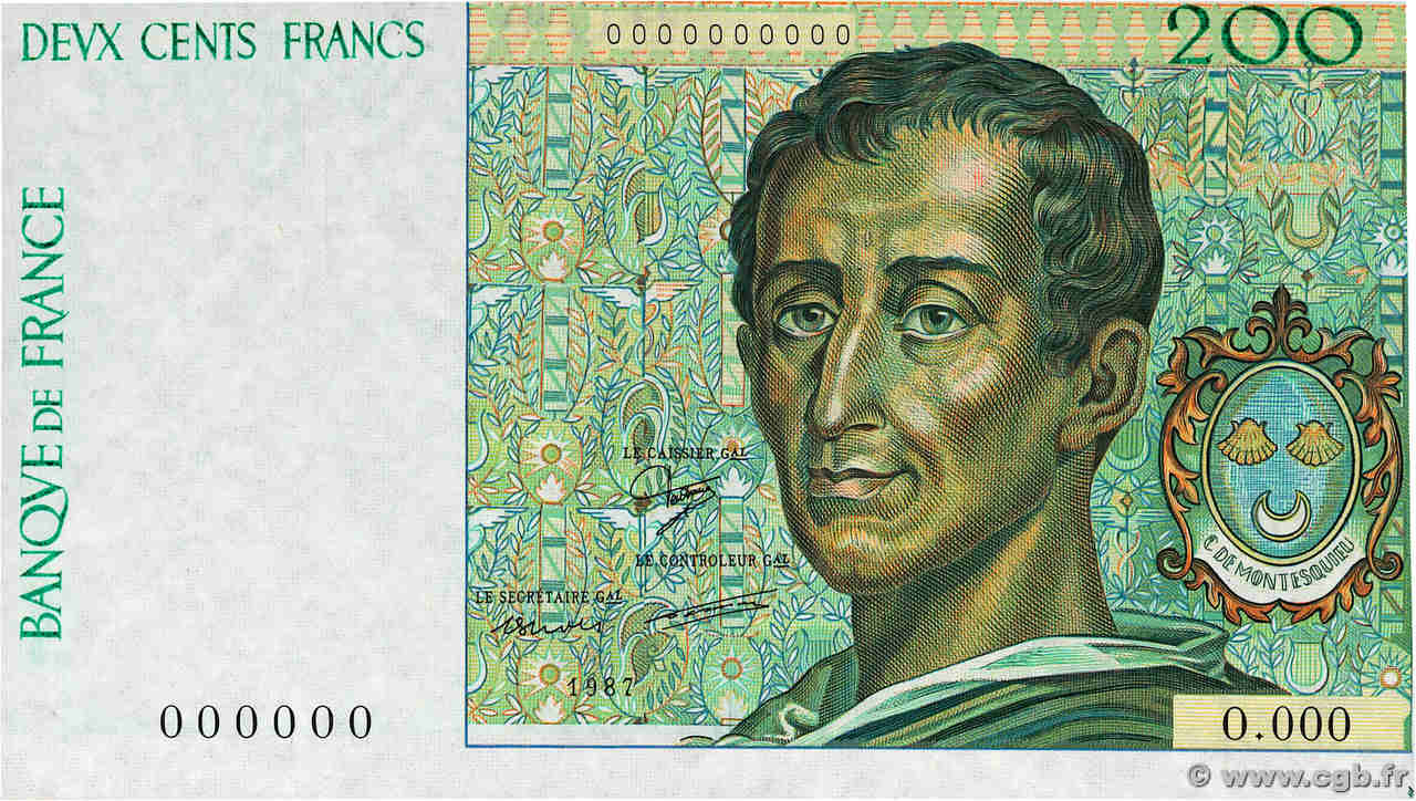 200 Francs MONTESQUIEU Épreuve FRANCIA  1981 NE.1987.03 FDC