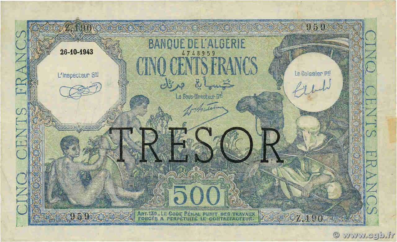 500 Francs ALGÉRIE FRANCE  1943 VF.09.01 VF