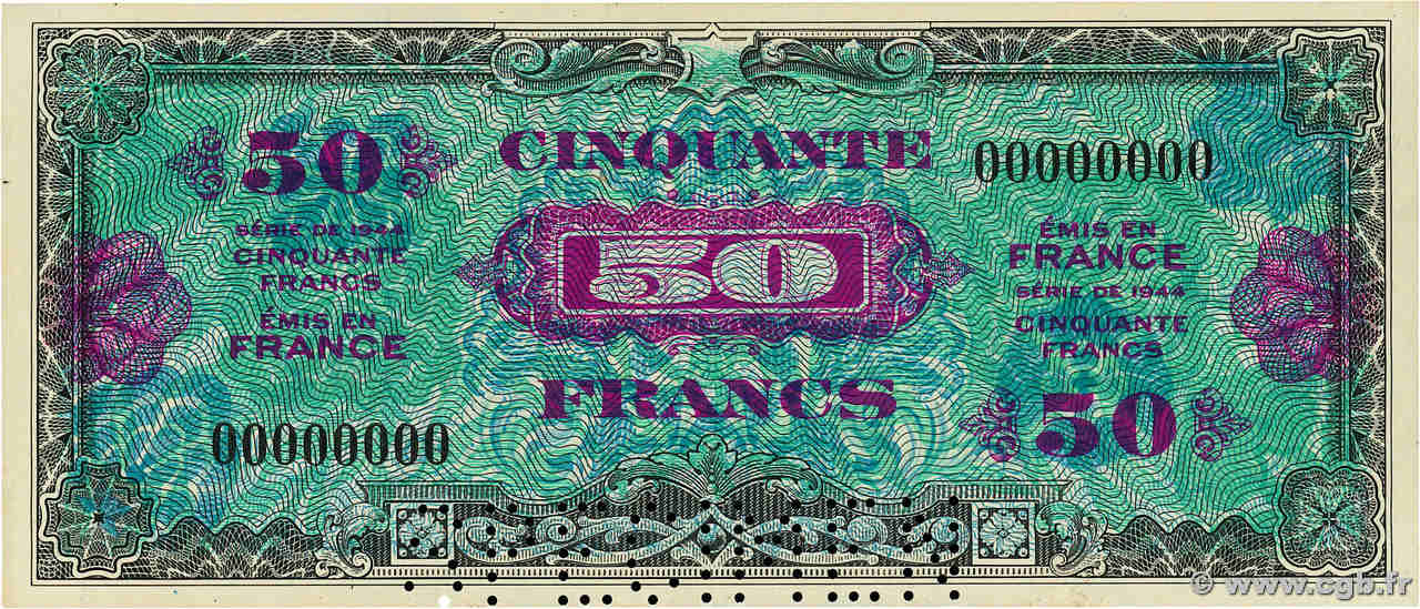 50 Francs DRAPEAU Spécimen FRANCE  1944 VF.19.00Sp pr.NEUF