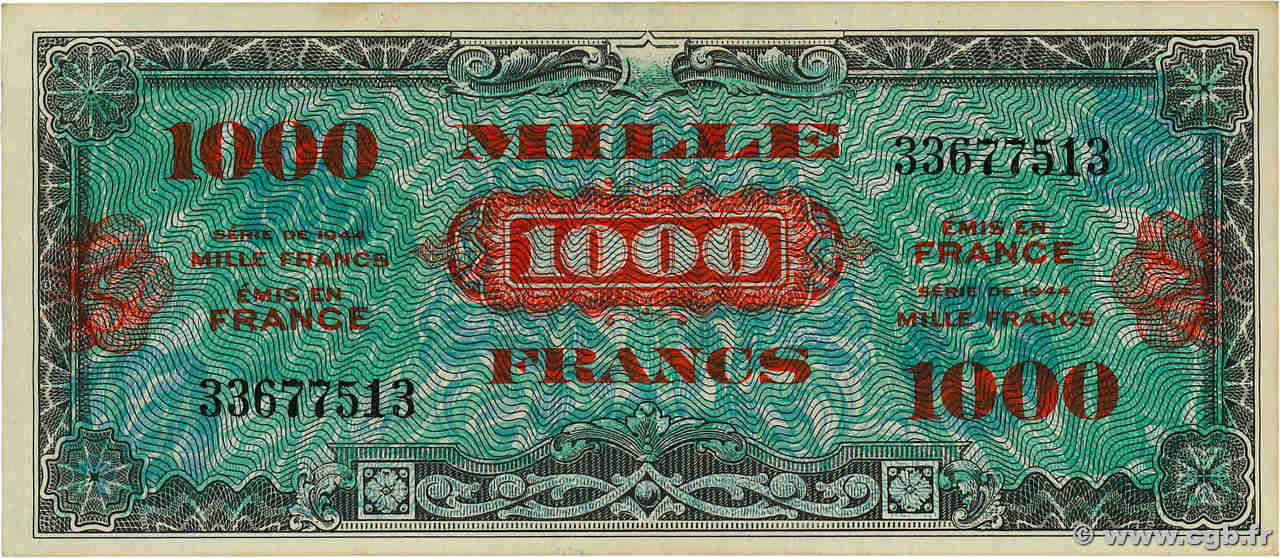 1000 Francs DRAPEAU FRANCE  1944 VF.22.01 SUP