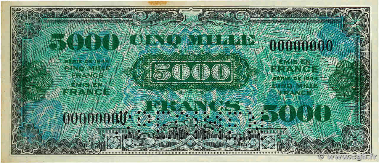 5000 Francs DRAPEAU Spécimen FRANCE  1944 VF.23.00Sp SUP