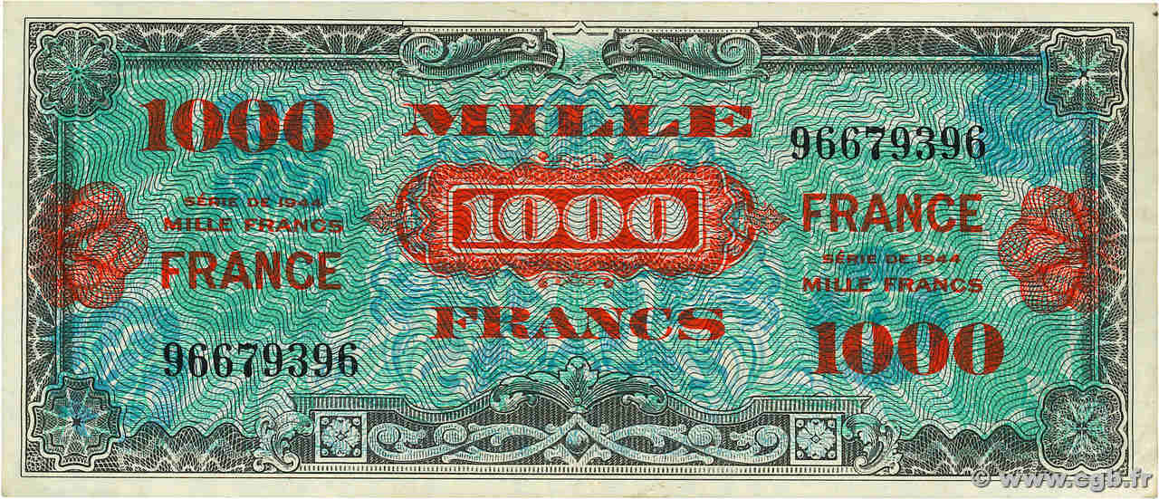 1000 Francs FRANCE FRANCE  1945 VF.27.01 XF+