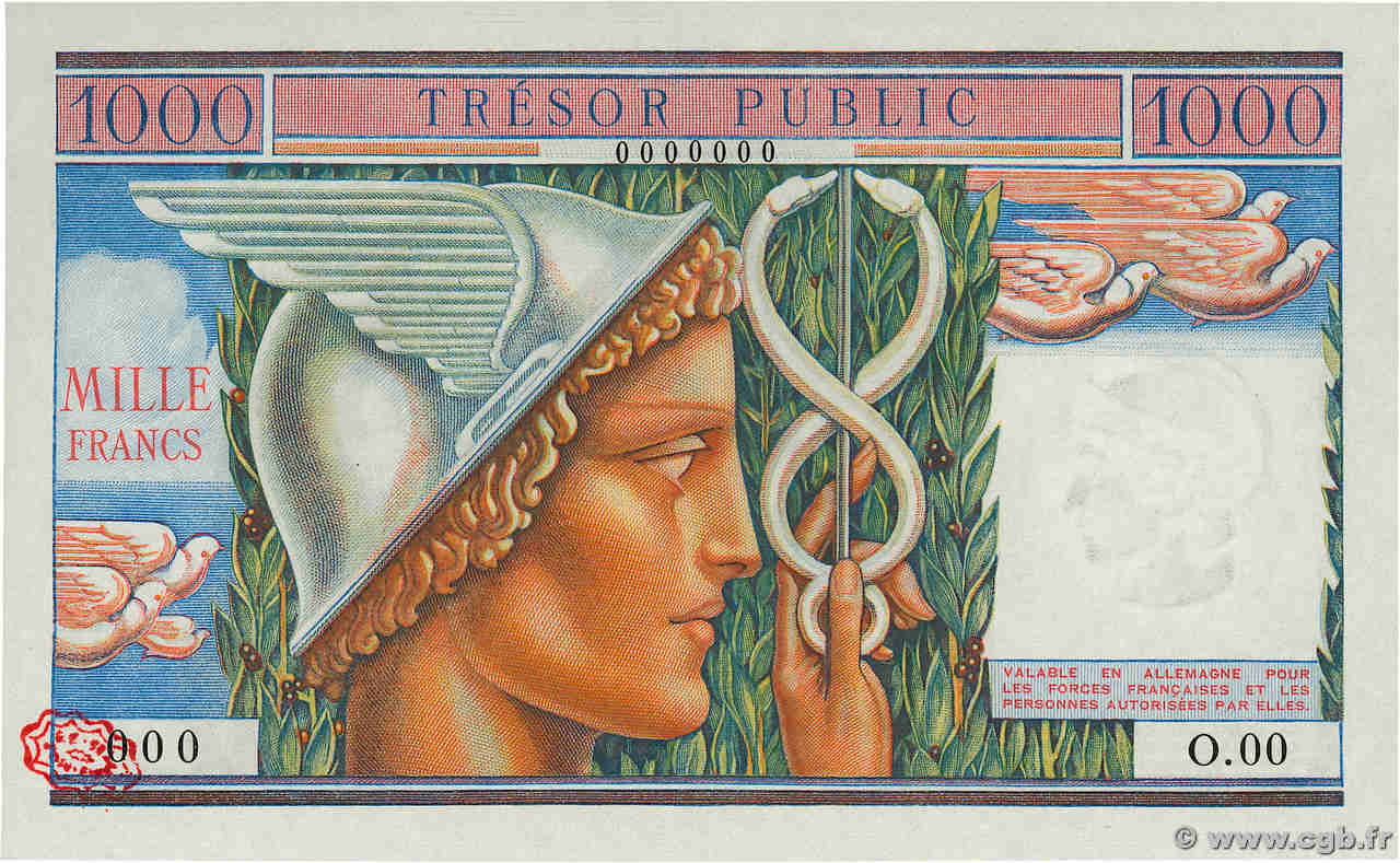 1000 Francs TRÉSOR PUBLIC Spécimen FRANCE  1955 VF.35.00S UNC