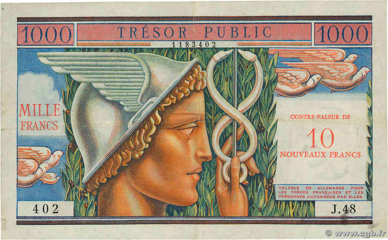 10NF sur 1000 Francs TRÉSOR PUBLIC FRANCE  1960 VF.38.01 XF-